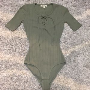 MADEWELL Army Green Bodysuit with Crossed V neck